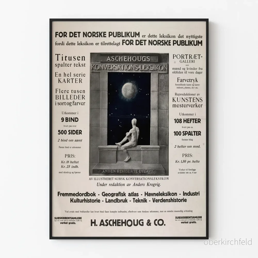 Vintageposter ASCEHOUGS Konversationslexikon för väggdekoration