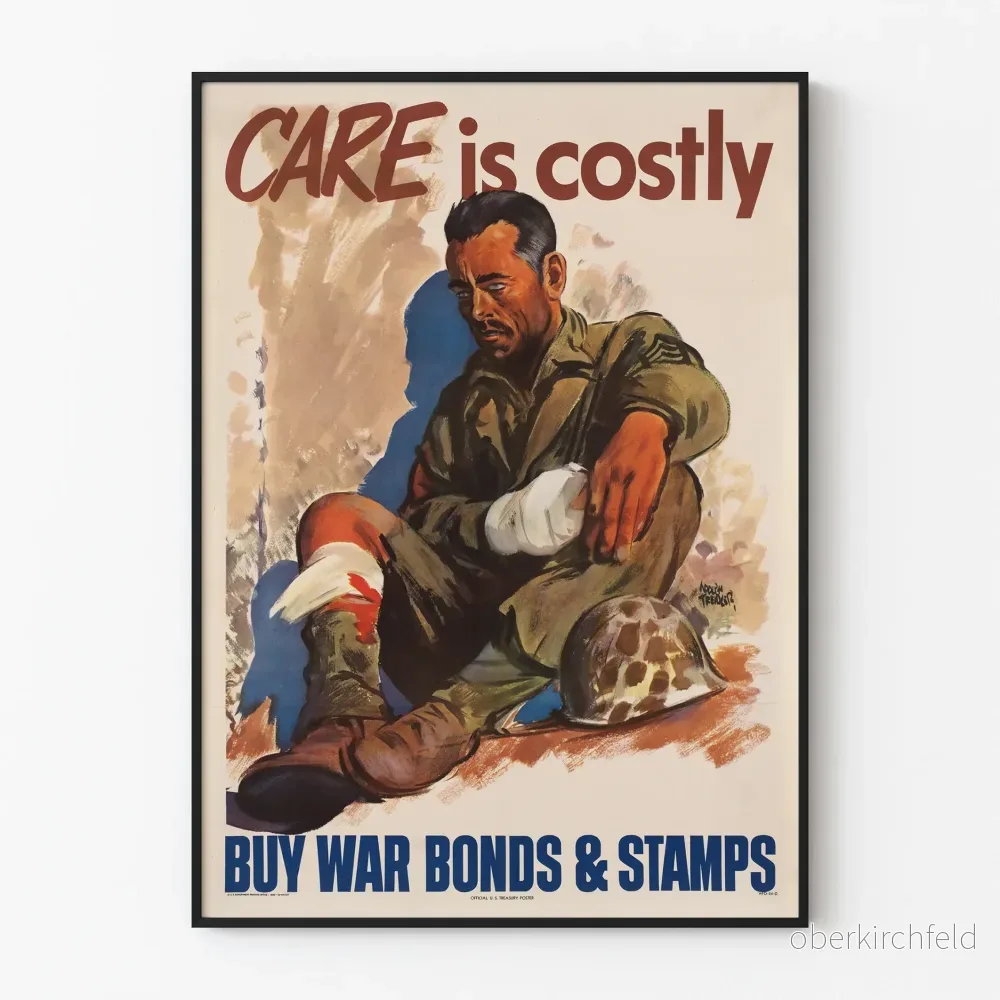 Originalt militärt vintageaffisch 'Care is Costly' - Propagandaposter från andra världskriget