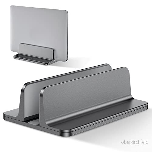 Bewahly vertikal laptopstativhållare, laptopstativ, aluminiumplatsbesparande laptophållare kompatibel med MacBook Pro/Air, iPad, Samsung, Huawei, Surface, Dell, HP, Lenovo och andra, grå 744675673786