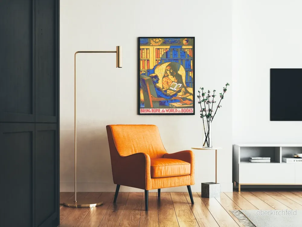 Vintageposter Bring Home the World in Books – Bokhyllereklam för väggdekor - Bild 2
