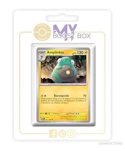 Ampibidou (Bellibolt) 077/197 Reverse Myboost X Écarlate et Violet 03 Flammes Obsidiennes Box med 10 franska Pokémon kort 3701604905308