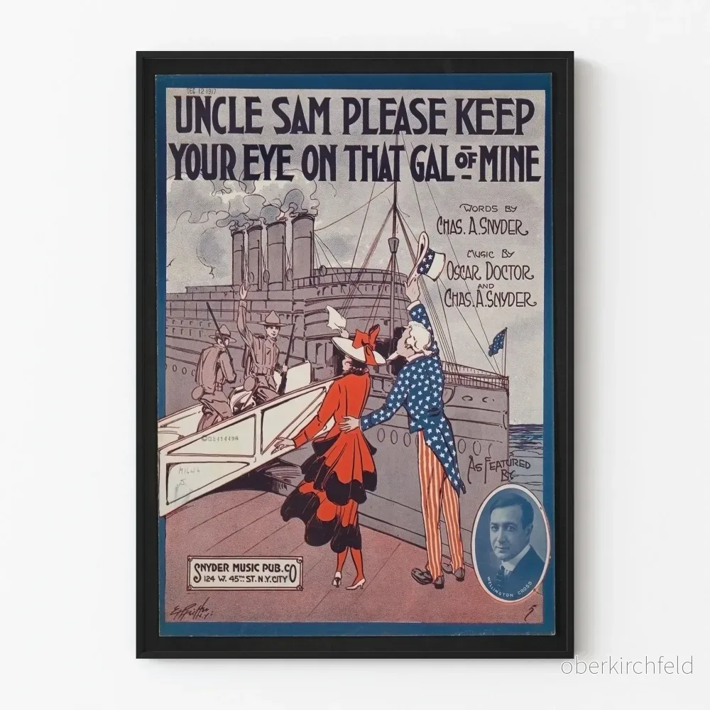 Vintageposter av Uncle Sam och soldater vid avfärd