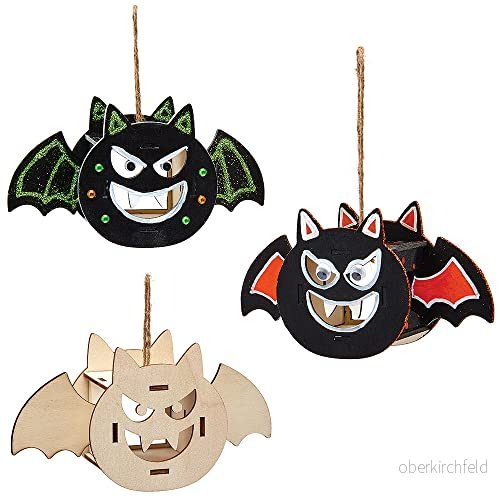 Baker Ross FX196 fladdermus trä hängande värmeljushållare kit paket med 3, Halloween dekorationer, barnhantverkssats, måla din egen 5063067000388