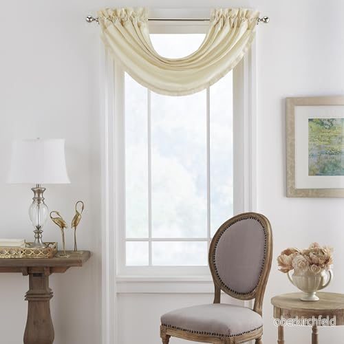 Elrene Home Fashions Versailles mörkläggningsgardiner, gardinkappa i syntetiskt silke, vattenfall, tillbehör för sovrum eller vardagsrum, med stångfickor, 132 cm x 91 cm, 1 kappa, elfenbensfärgad 26865577921