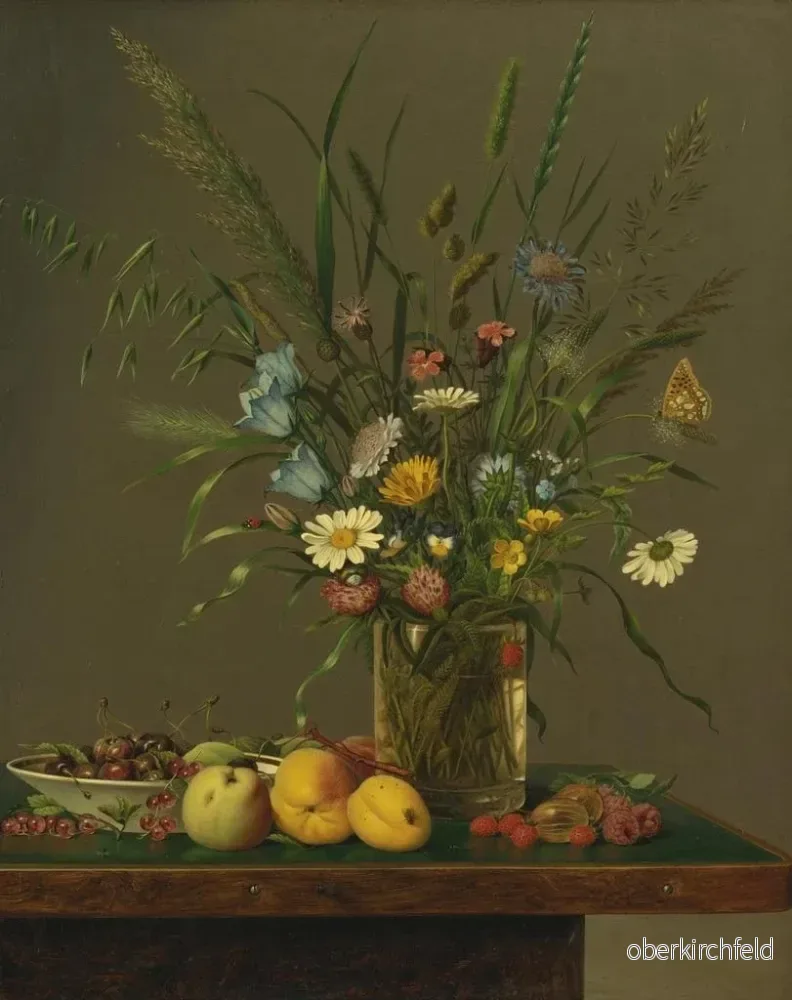 Målning Blommor i en glasvas och en fruktkonstkomposition - Anton Hartinger | Konsttryck - Bild 2