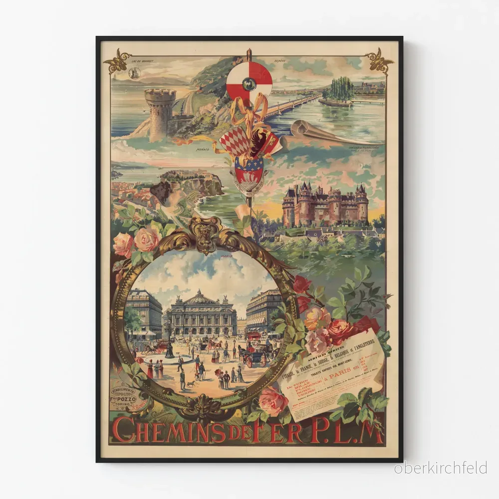 Vintageposter Chemins de fer P.L.M. – Paris, Monaco, Château de Pierrefonds