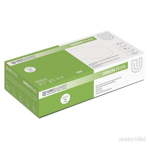UNIGLOVES Green PEARL® gröna skräddarsydda engångshandskar av nitril Livsmedelssäkra, pulverfria och latexfria hög hållfasthet hållbarhet 100 stycken engångshandske XS 4260314398613
