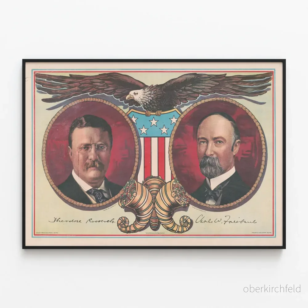 Vintageposter av Theodore Roosevelt och Charles W. Fairbanks med Amerikansk örn Vintageposter av Theodore Roosevelt och Charles W. Fairbanks med Amerikansk örn