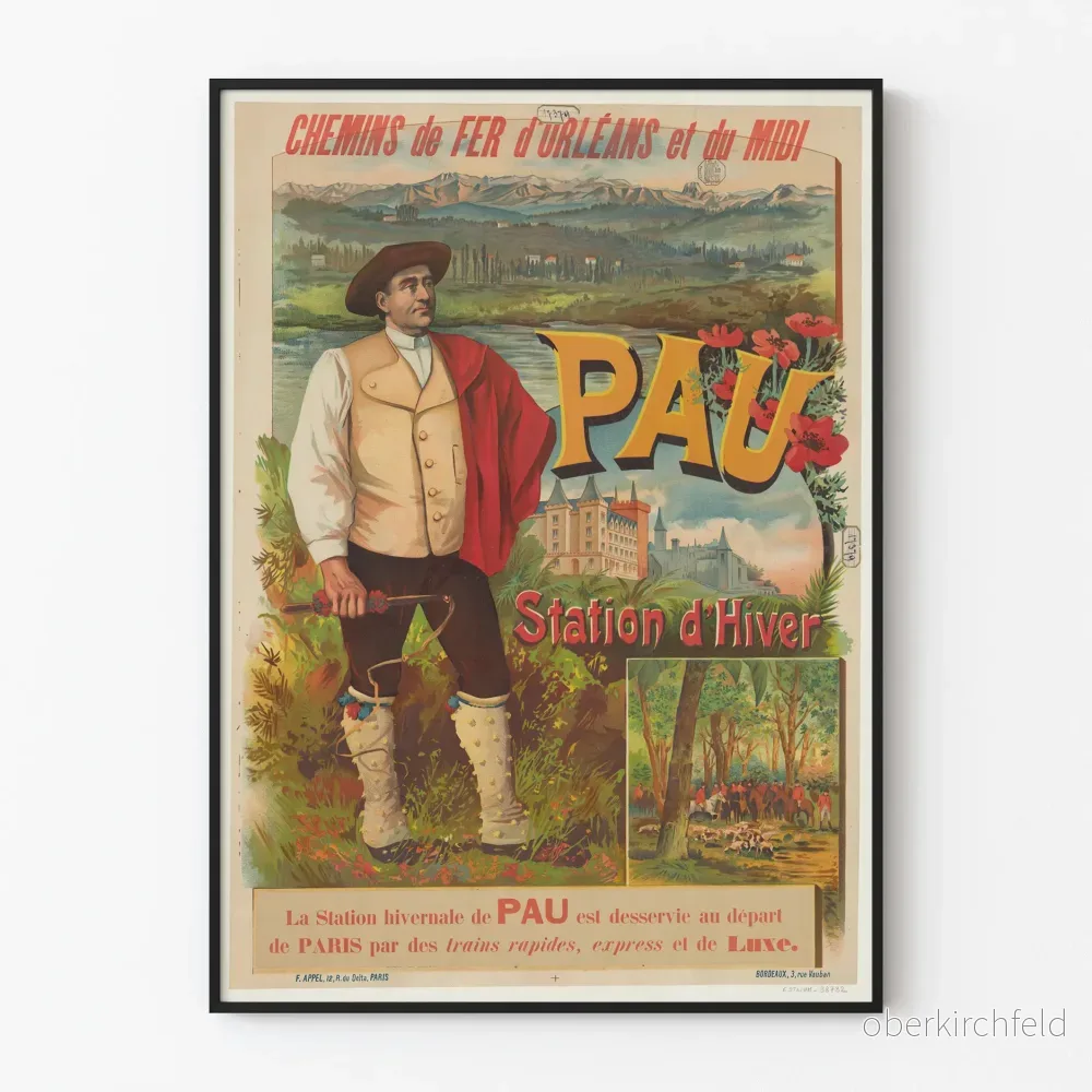 Vintageposter Gare de Pau - Vintersstation för Orléans och Midi järnvägar