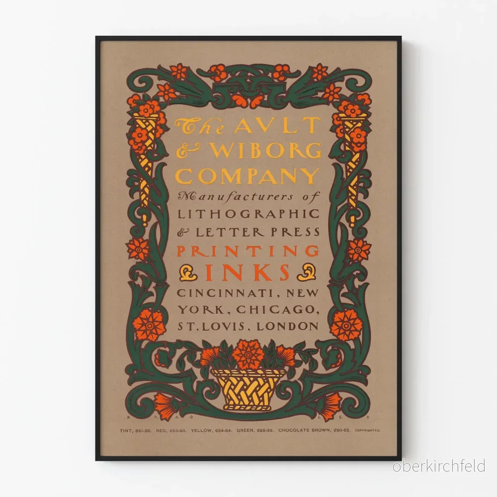 Vintage reklamposter inramad av Ault & Wiborg Company