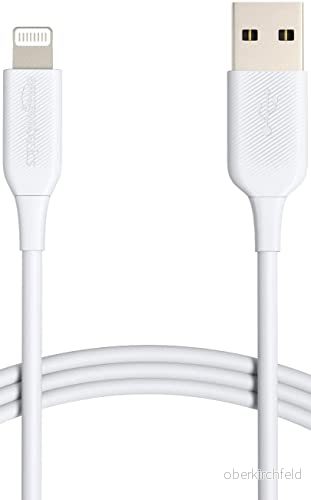 Amazon Basics anslutningskabel Lightning till USB A, MFi certifierad laddningskabel för iPhone, vit, 1,8 m 190653006174