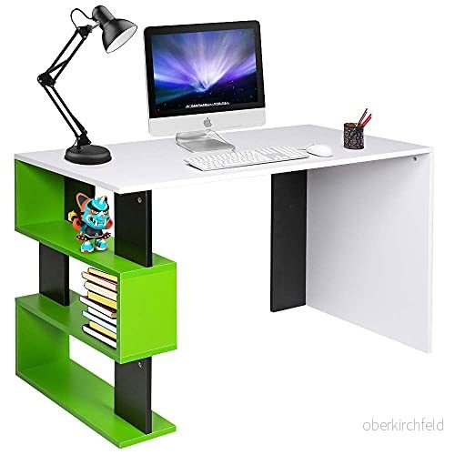 BAKAJI Skrivbord med bokhylla 3 hyllor Arbetsbord Datorram och trägolv MDF Inredning Hem Kontor Sovrum Design Modern Storlek 120 x 60 75 cm (Grön) 8055205798599
