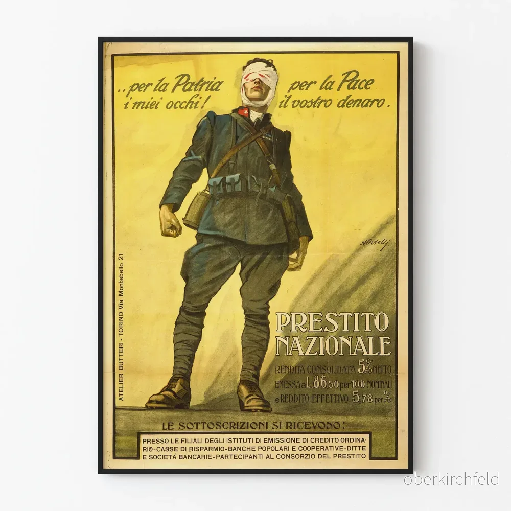 Vintageaffisch med Italiensk soldat för patriotisk väggdekoration