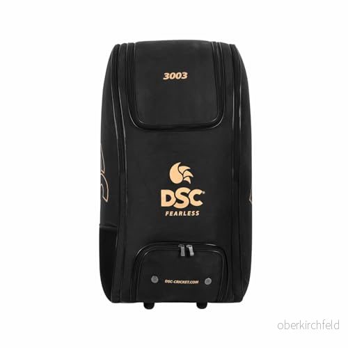 DSC 3003 Cricket Wheelie Duffel Kitbag Färg: Svart & Guld Storlek: 94 x 34 65 cm för män pojkar Material: Polyester Anti Scuff hörnskydd vadderat handtag bekväm transport 8904223459589