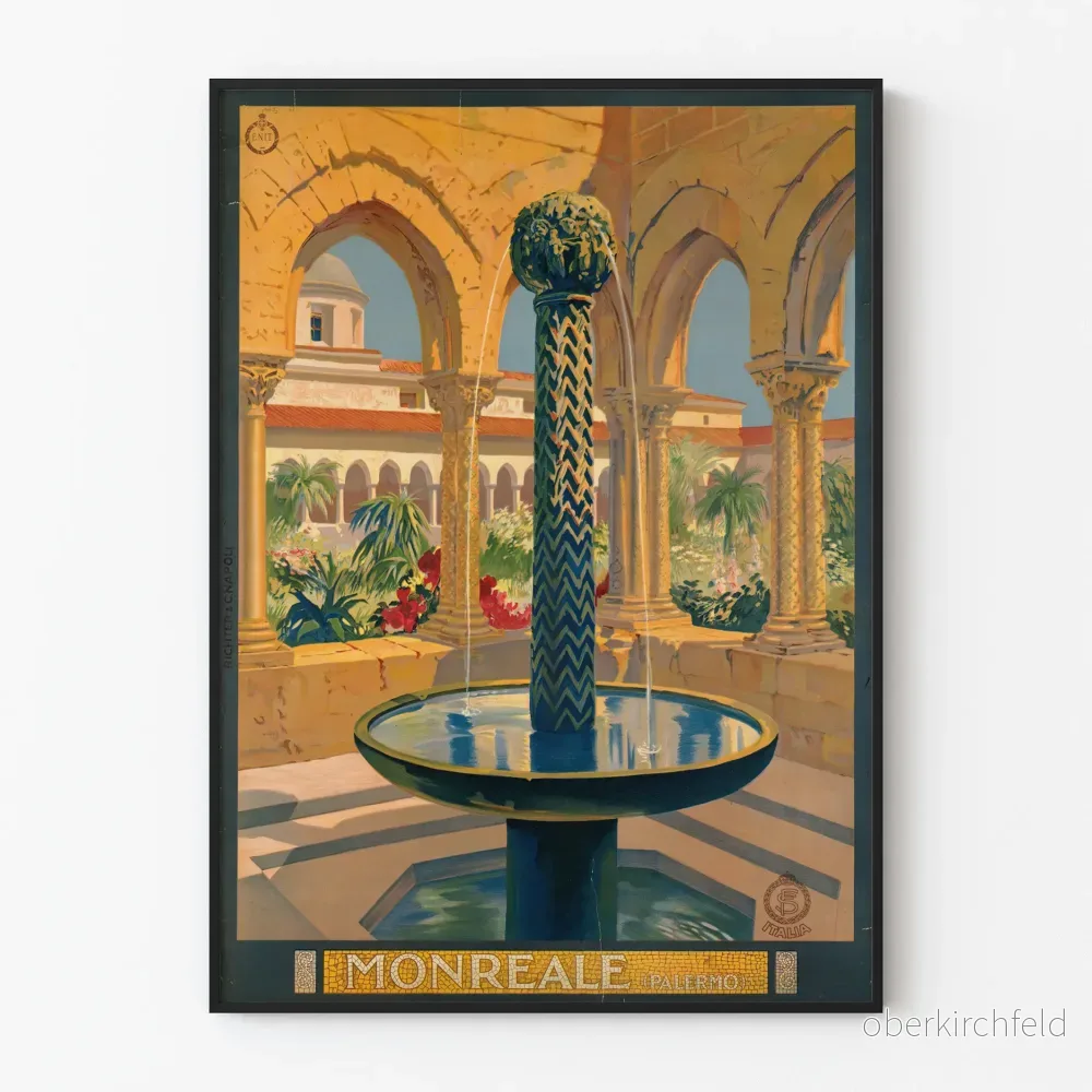 Vintageaffisch av Fontänen i Monreale i Palermo