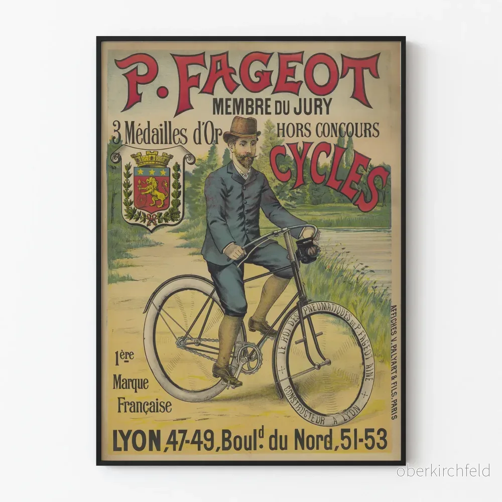 Vintageposter för cyklar P. Fageot, franskt märke, Lyon