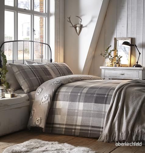 Dreams & Drapes Colville Check 100 procent borstat påslakanset, bomull, grå, super kung 5055161607280