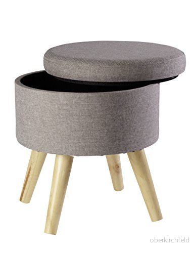 ECHTWERK Sittpall Max, sittkista, sittkuber, rund, med förvaringsutrymme, avtagbart lock, vadderad sits, träfötter, grå, 32 x 39 cm 4260238061686