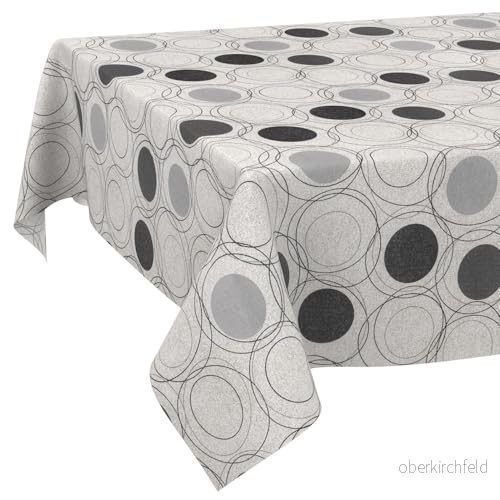 bordsduk av tyg tvättbar bordslinne bomull polyester cirklar grå 100 x 140 cm inom /utomhusduk 4059064866486