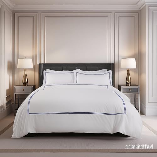 Emma Barclay Mayfair broderat påslakanset med Oxford örngott i marinblå King size säng 5050238070479