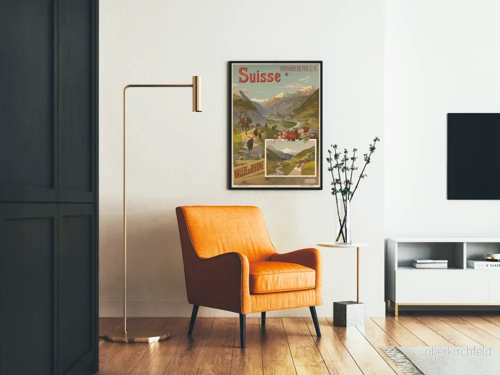 Vintageposter Schweiz Rhône-dalen J.S. järnvägar - Bild 2