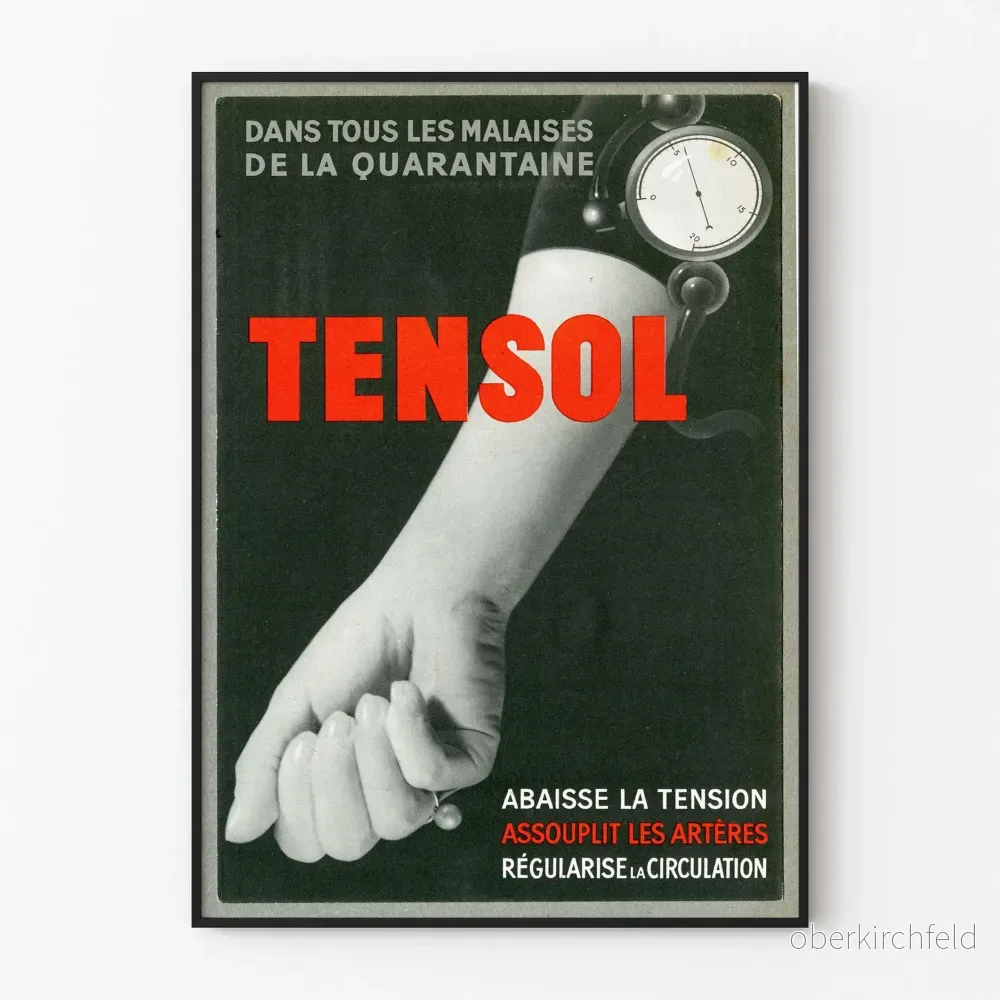 Vintage reklamposter för Tensol för hjärt- och kärlhälsa