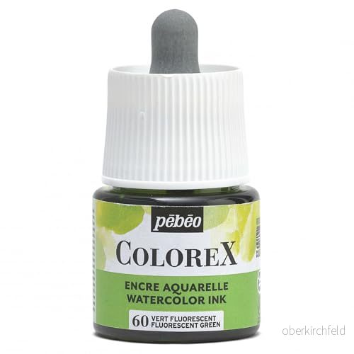 Pebeo Colorex 45 ml fluorescerande grönt bläck akvarellbläck fluo rendering sammetslen multiverktygsritning alla medier grön 3167864170601