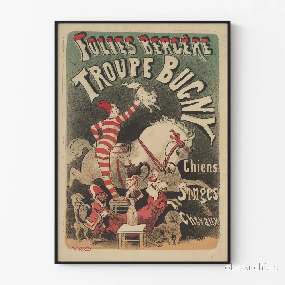 Vintageposter Folies Bergère Troupe Bugny med cirkusdjur