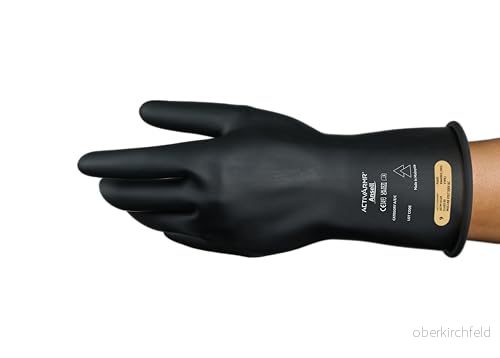 Ansell ActivArmr dielektriska isoleringshandskar, elektriskt skydd klass 00, spänning 500 V, arbete med el, naturgummi latex, 36 cm, svart, storlek L, 1 par 76490104269