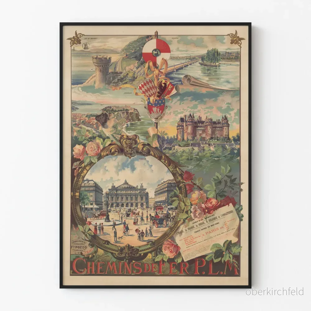 Vintageposter för P.L.M. järnvägar Paris och regioner