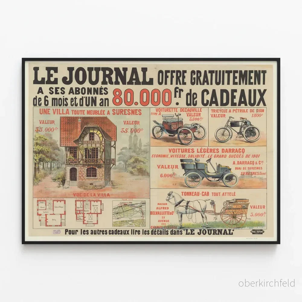 Vintageposter Le Journal Erbjuder Gåvor till Prenumeranter