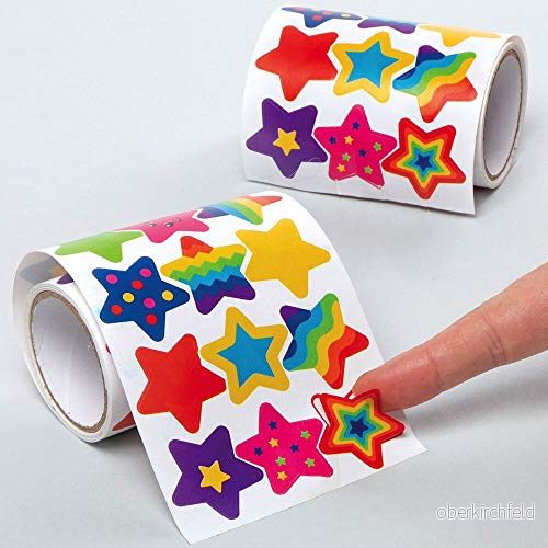 Baker Ross AX419 stjärnklistermärken på rullen, 600 klistermärken för barn i ekonomipack, bra scrapbooking, korttillverkning, skola och som pysseltillbehör 5051174110212