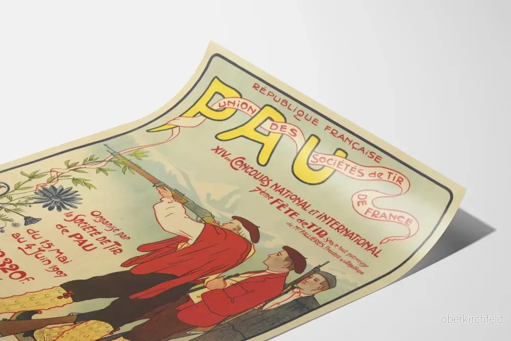 Gammal tävlingsaffisch för skjutning i Pau 1907, vintage väggdekoration - Bild 3