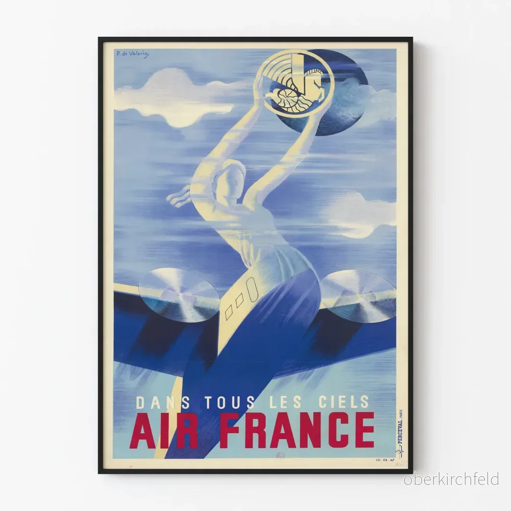 Vintageaffisch Air France 'Dans tous les ciels' av R. de Valerio
