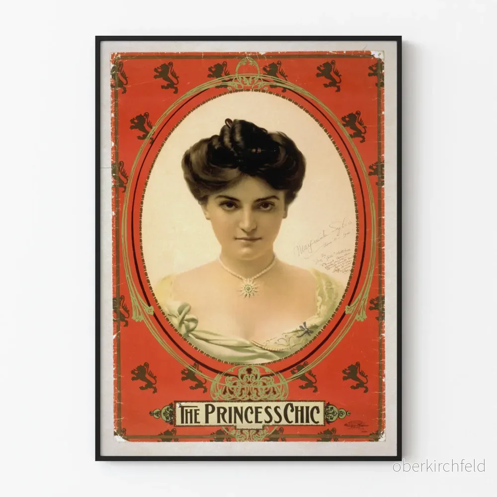 Vintageposter The Princess Chic med röd ram och ornamentalt dekorativ