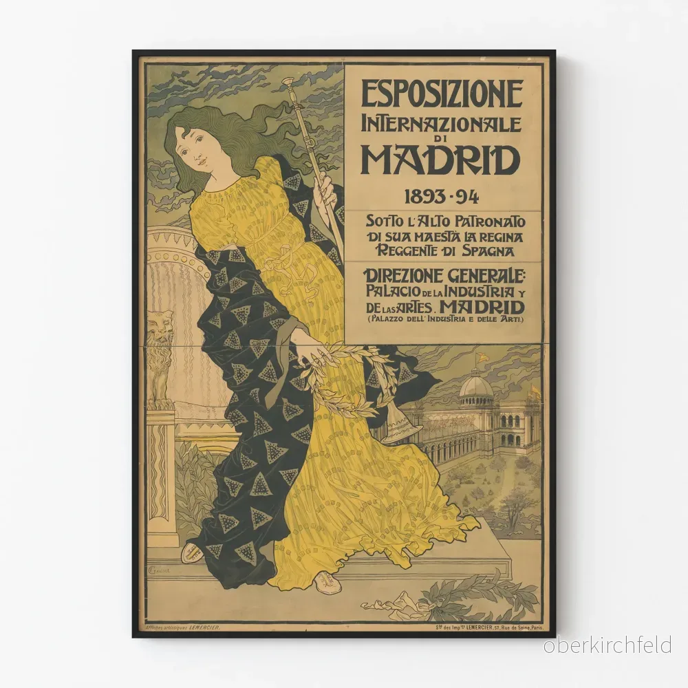 Vintageaffisch för internationell utställning Madrid 1893-94 väggdekoration