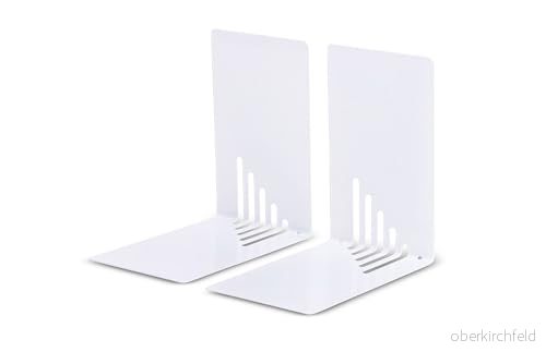 Maul Bokstöd Av Metall 2 Pack 14 x 8,5 cm, Bokhållare, Organisatör För Barn, Böcker, Kontor, Hylla, Elegant i Snygg Design, Möbelvänlig, 3501002, Vit 4002390001946