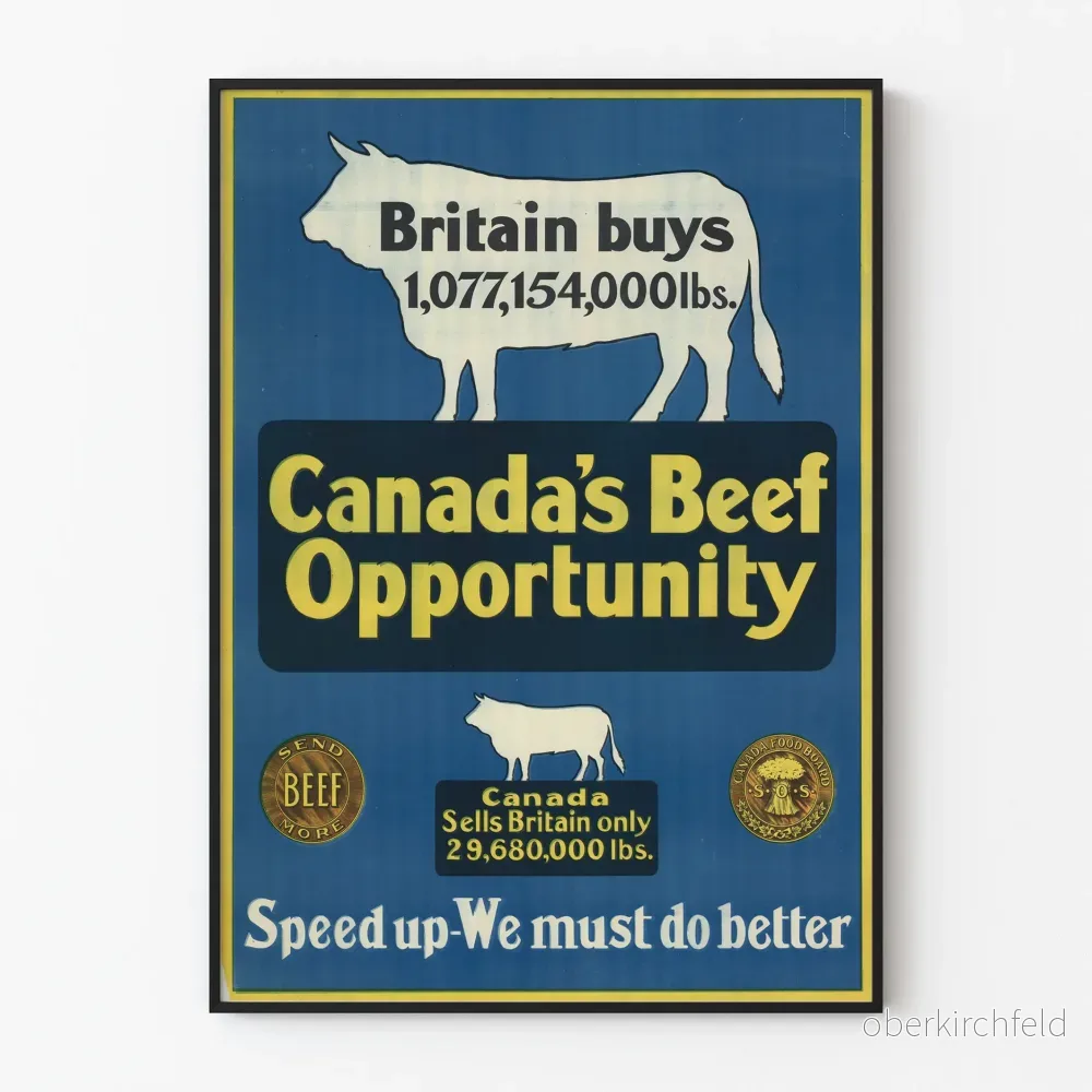 Vintageaffisch för köttreklam av nötkött Kanada-Bretagne