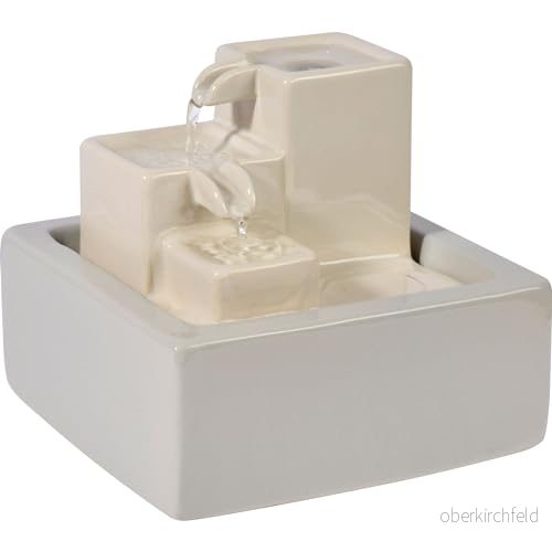 dobar® Litet vattenfall i tre nivåer av keramik stendesign inomhusfontän inlkusiv pump inomhus 19 x 16,5 cm vit 4055894964163