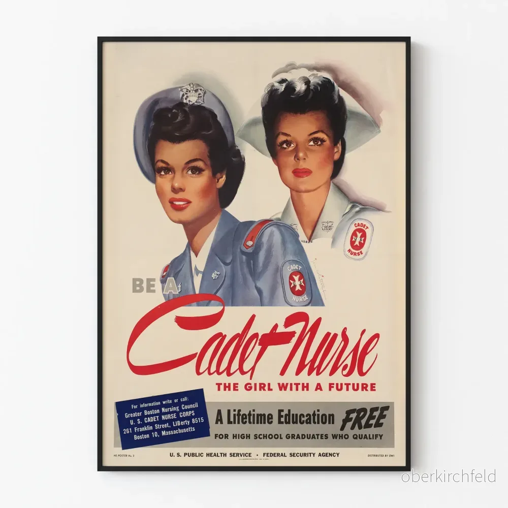Vintageposter Be a Cadet Nurse för väggdekoration
