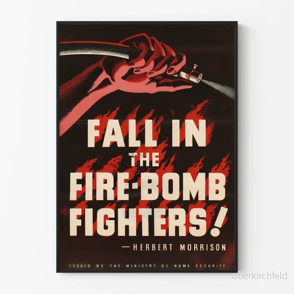 Vintageaffisch Brandmän Brand och Bomb
