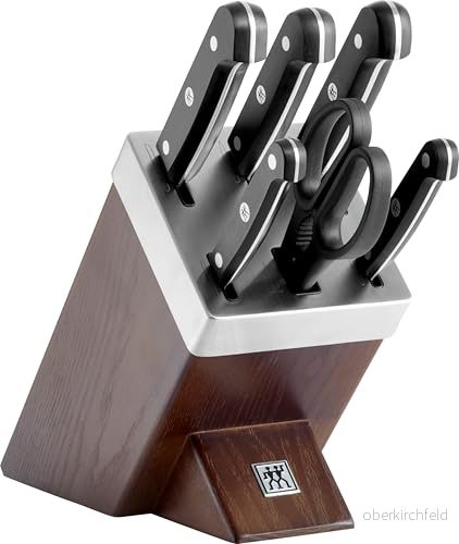 ZWILLING Självslipande knivställ, 7 delar, Träställ, knivar och en sax av rostfritt stål/Plasthandtag, Gourmet 4009839408182