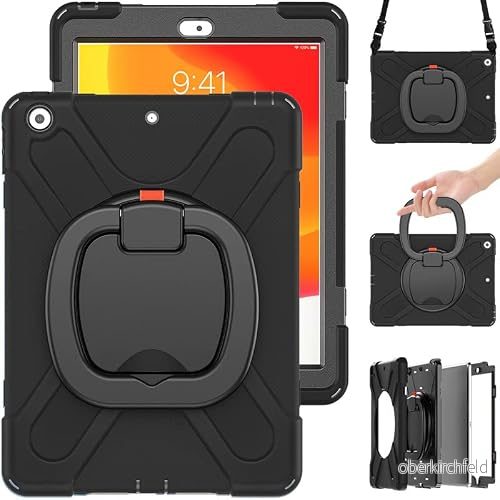 Commute Fodral för Samsung Tab S6 Lite P610 P615, tungt, stabilt, stötsäkert barnfodral med skärmskydd, 3 i 1, stötsäker stötfångare 360 ringhållare, stativ, bärrem (svart) 755985018846