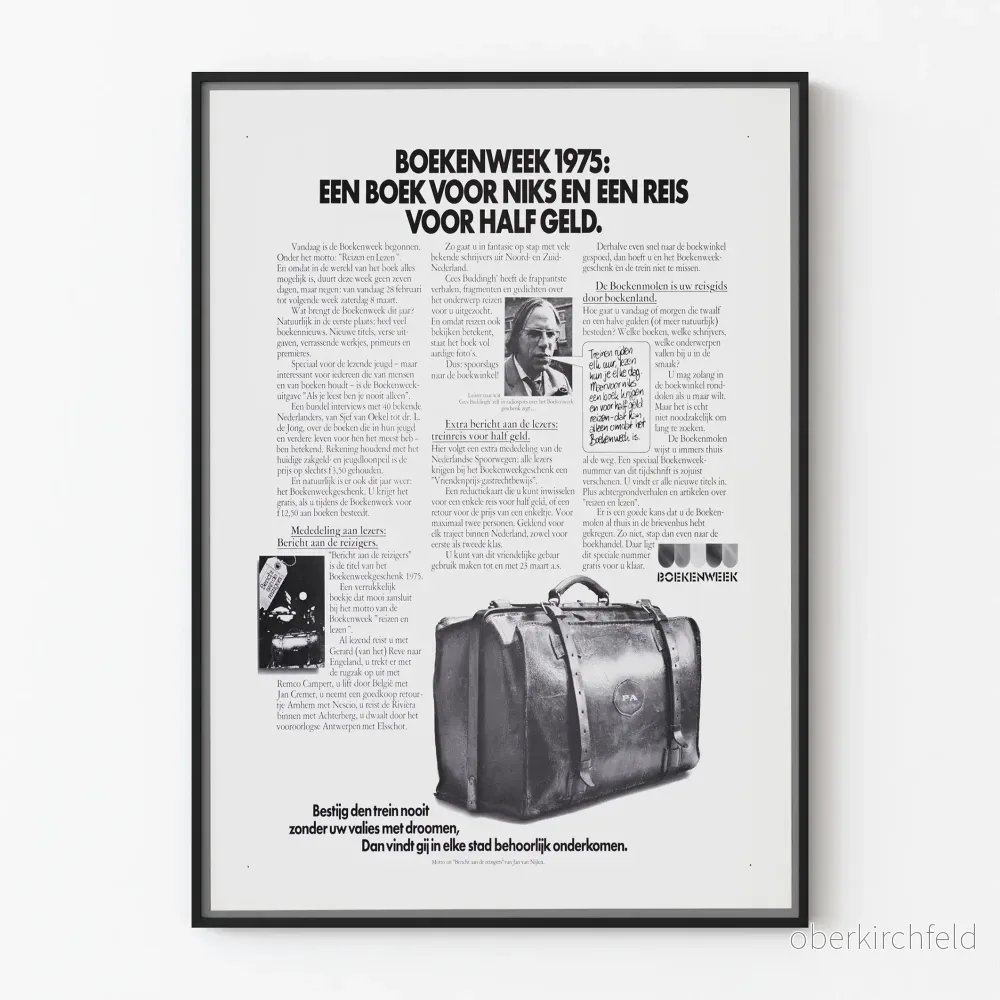 Vintageaffisch Bokveckan 1975 - Poster Väggdekoration Litteratur och Resor